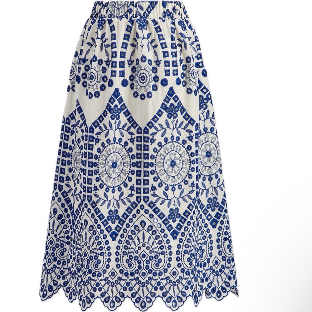 Commense Blue and White Midi Skirt